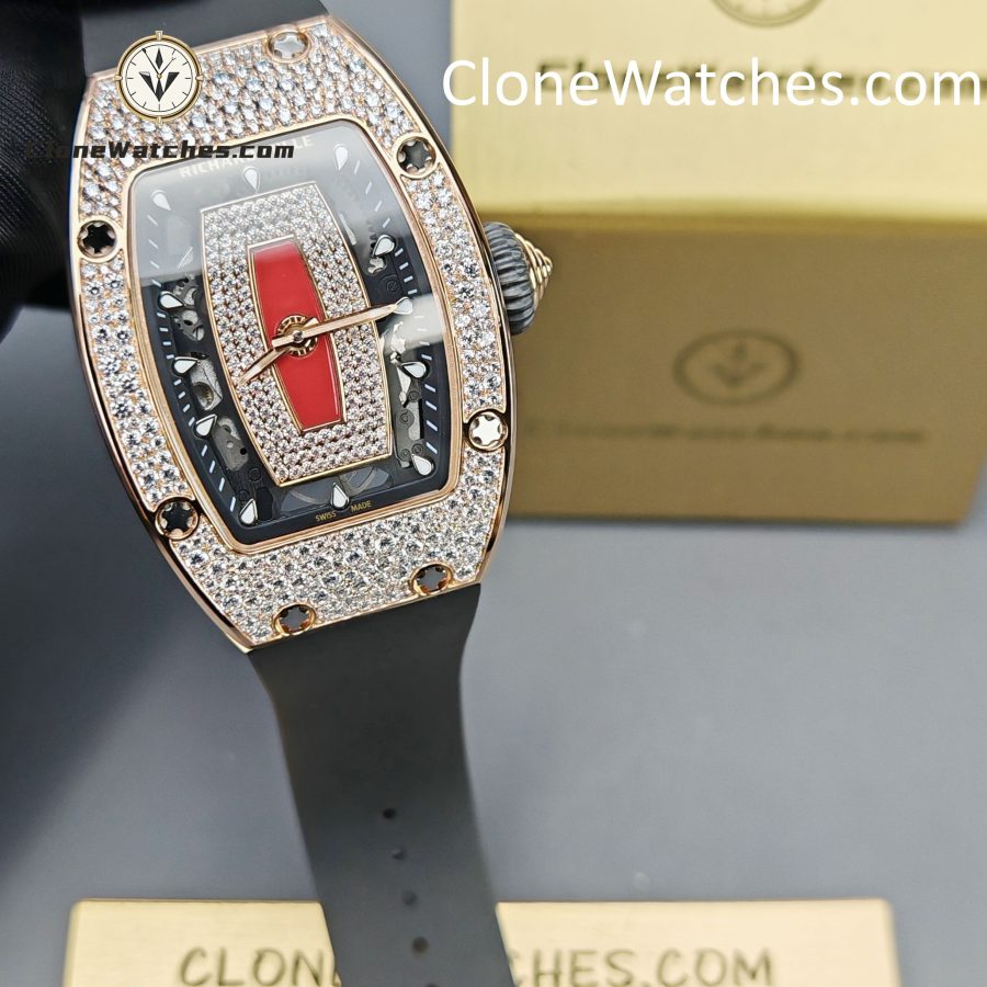 Richard Mille Super clone watches 1:1 RM 07-01Rose Gold Diamond dial Black strap - Image 4