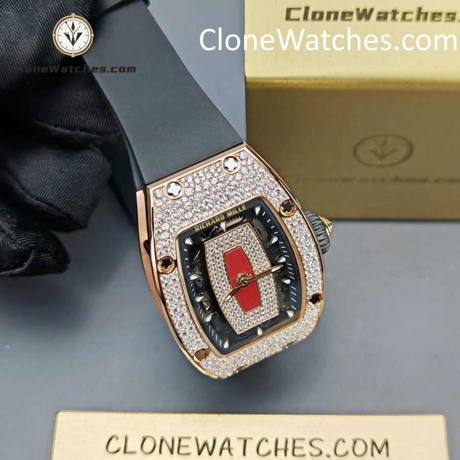 Richard Mille Super clone watches 1:1 RM 07-01Rose Gold Diamond dial Black strap - Image 5