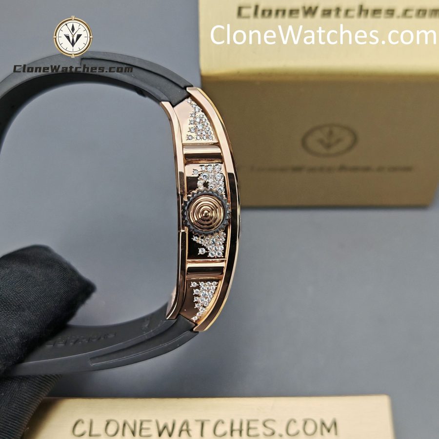 Richard Mille Super clone watches 1:1 RM 07-01Rose Gold Diamond dial Black strap - Image 7