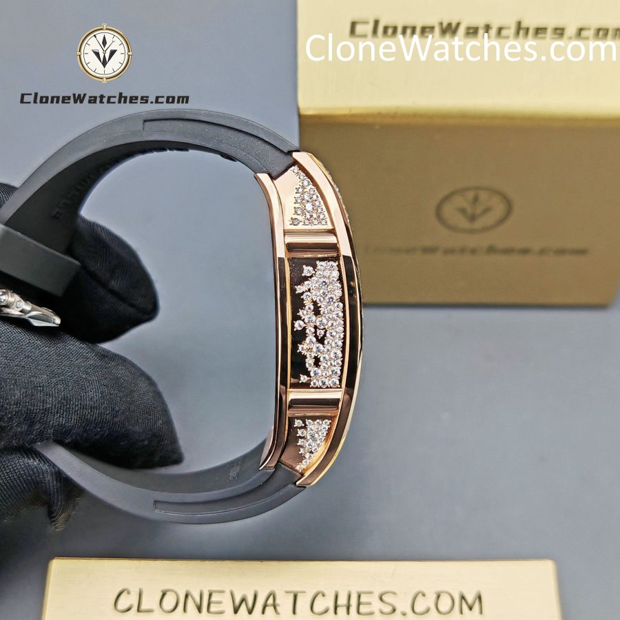 Richard Mille Super clone watches 1:1 RM 07-01Rose Gold Diamond dial Black strap - Image 8