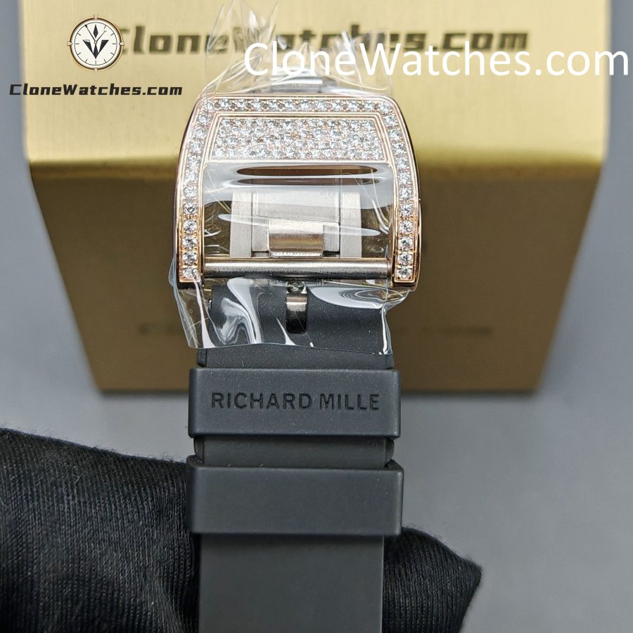 Richard Mille Super clone watches 1:1 RM 07-01Rose Gold Diamond dial Black strap - Image 9