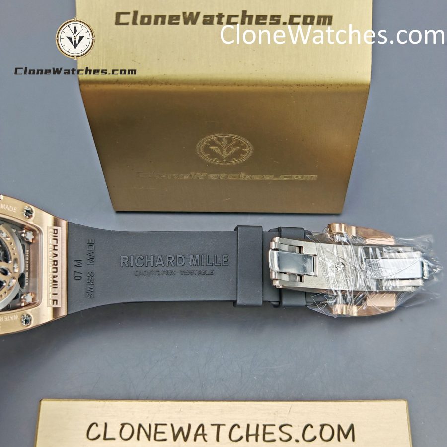 Richard Mille Super clone watches 1:1 RM 07-01Rose Gold Diamond dial Black strap - Image 10