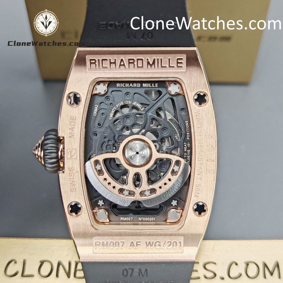 Richard Mille Super clone watches 1:1 RM 07-01Rose Gold Diamond dial Black strap - Image 12