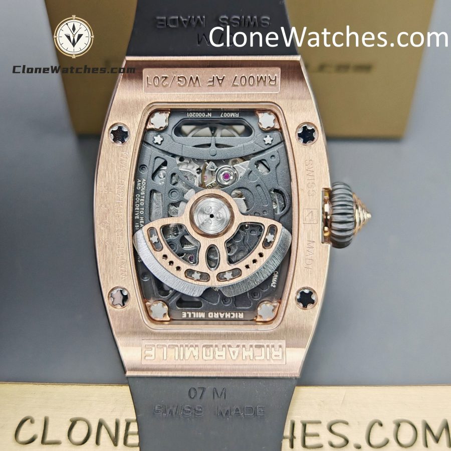 Richard Mille Super clone watches 1:1 RM 07-01Rose Gold Diamond dial Black strap - Image 13