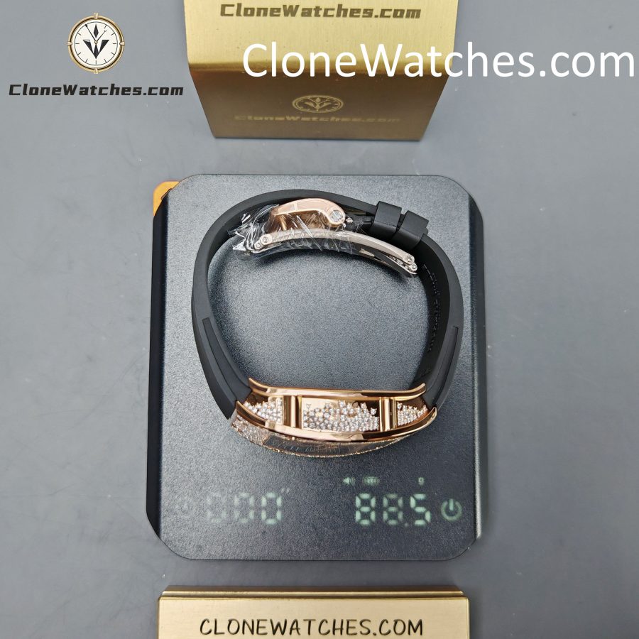 Richard Mille Super clone watches 1:1 RM 07-01Rose Gold Diamond dial Black strap - Image 15