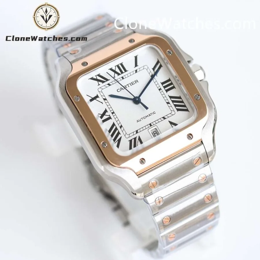 Cartier Super Clone Watches 1:1 Santos Series White Dial 18K gold plated 39.8MM W2SA0009 Steel Strap - Image 3