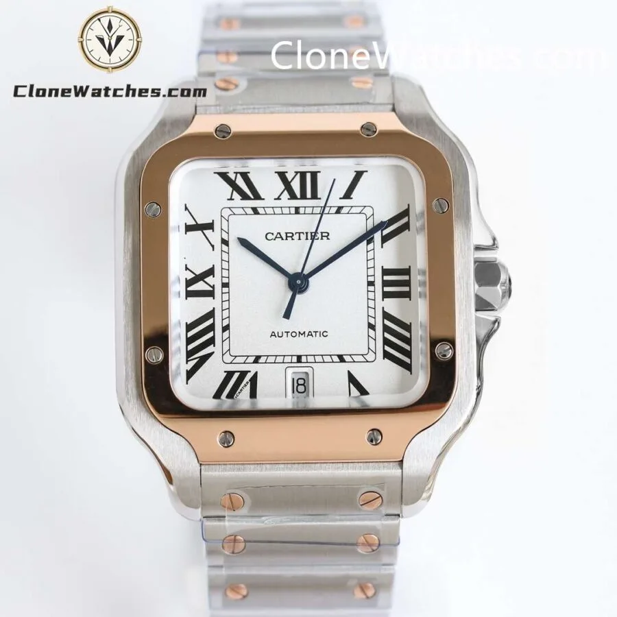 Cartier Super Clone Watches 1:1 Santos Series White Dial 18K gold plated 39.8MM W2SA0009 Steel Strap - Image 2