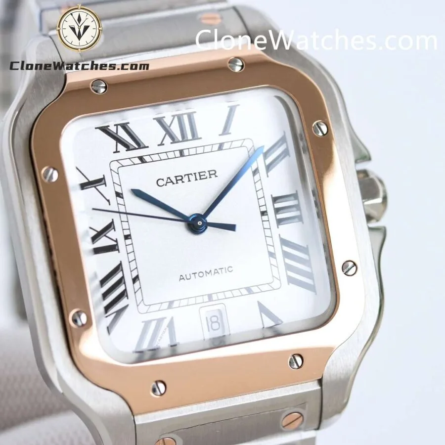 Cartier Super Clone Watches 1:1 Santos Series White Dial 18K gold plated 39.8MM W2SA0009 Steel Strap - Image 4