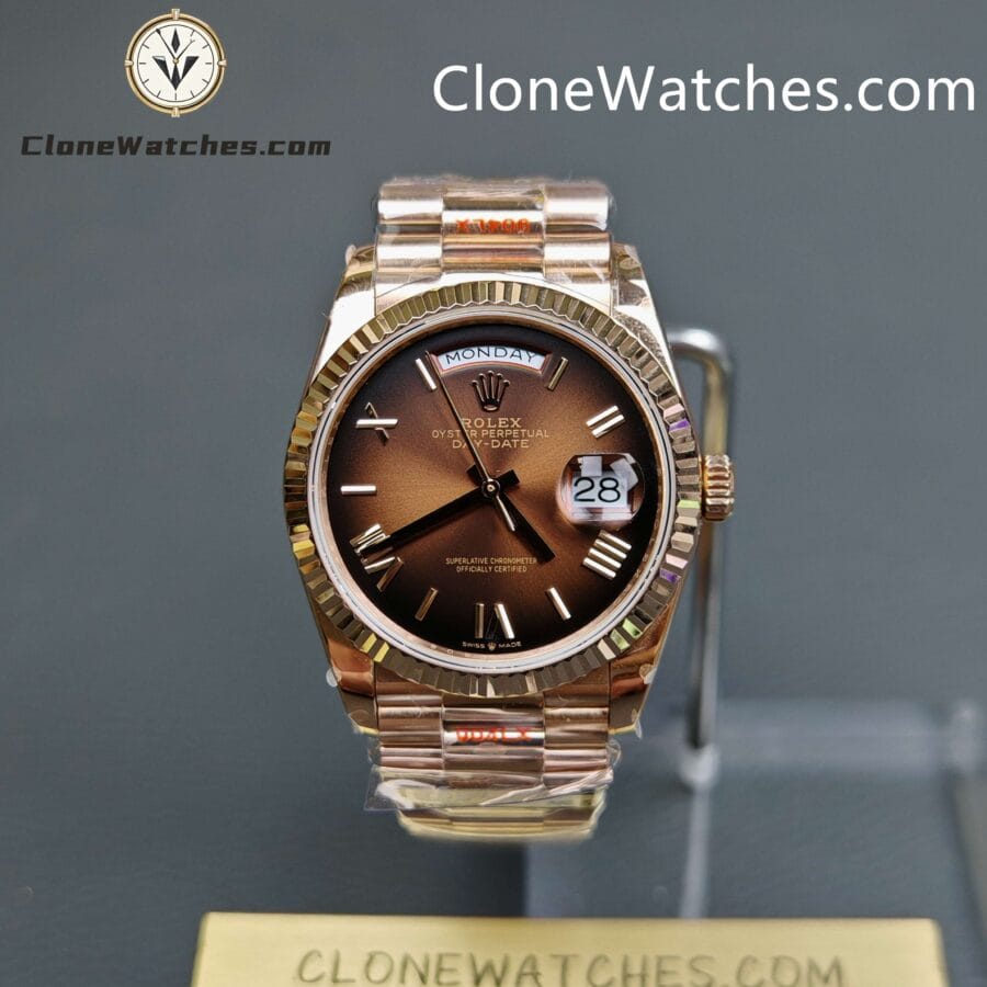 Rolex Super Clone Watches 1:1 Day Date Rose Gold Brown Roman Dial 36mm m128235-0075 3255 Movement