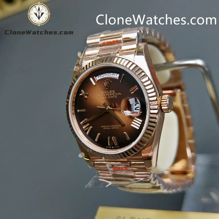 Rolex Super Clone Watches 1:1 Day Date Rose Gold Brown Roman Dial 36mm m128235-0075 3255 Movement - Image 2