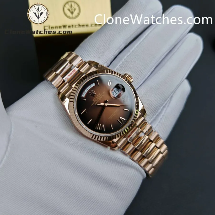 Rolex Super Clone Watches 1:1 Day Date Rose Gold Brown Roman Dial 36mm m128235-0075 3255 Movement - Image 5