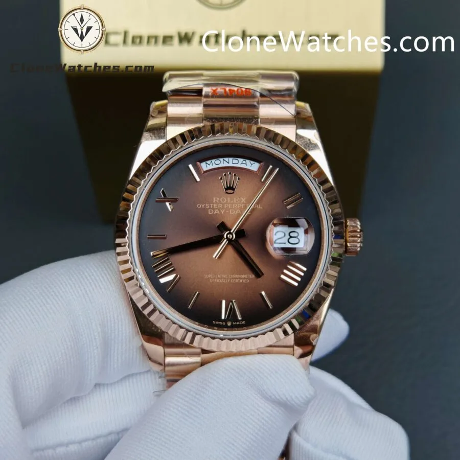 Rolex Super Clone Watches 1:1 Day Date Rose Gold Brown Roman Dial 36mm m128235-0075 3255 Movement - Image 3