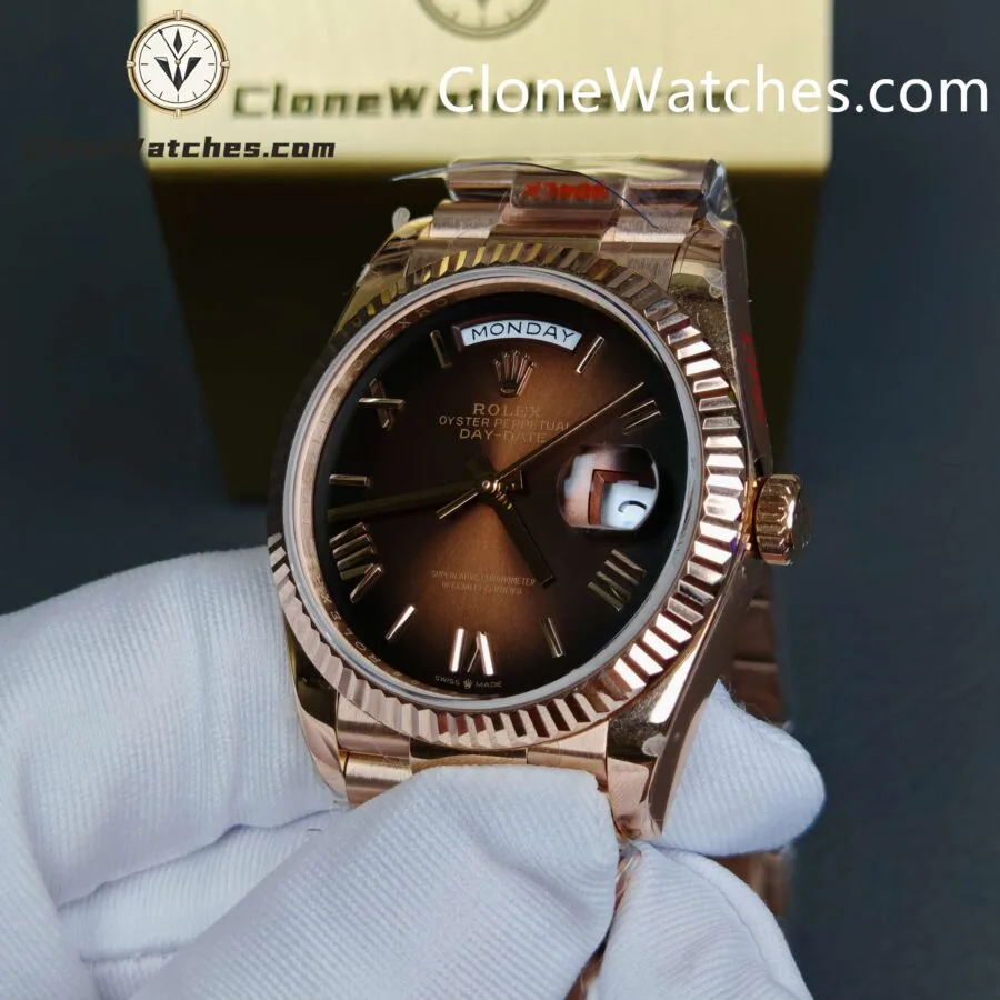 Rolex Super Clone Watches 1:1 Day Date Rose Gold Brown Roman Dial 36mm m128235-0075 3255 Movement - Image 4