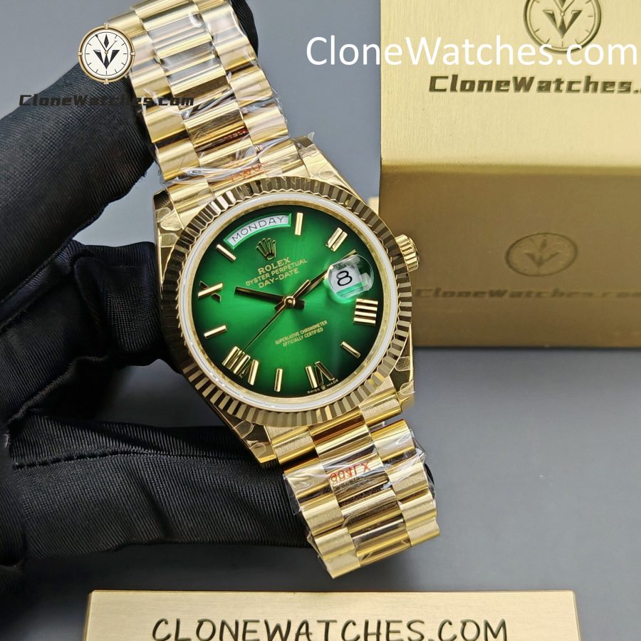 Rolex Super Clone Watches 1:1 Day Date 18K Gold Gradient Green Roman Dial 36mm m128235-0118 3255 Movement - Image 5