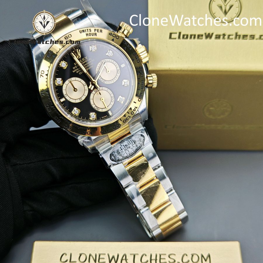 Rolex Super Clone Watches 1:1 Daytona 18K Gold Black Diamond Dial M126503-0002 4131 Movement - Image 4