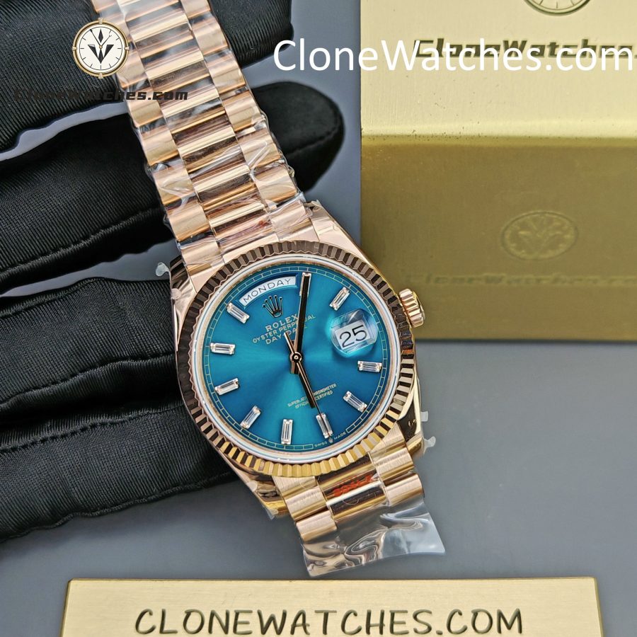 Rolex Super Clone Watches 1:1 Day Date Rose Gold Turquoise Dial 36mm m128235-0085 3255 Movement - Image 4