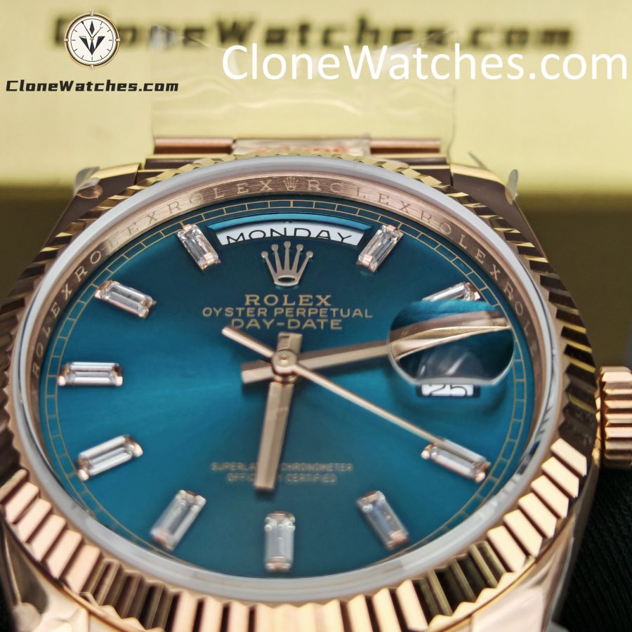 Rolex Super Clone Watches 1:1 Day Date Rose Gold Turquoise Dial 36mm m128235-0085 3255 Movement - Image 13