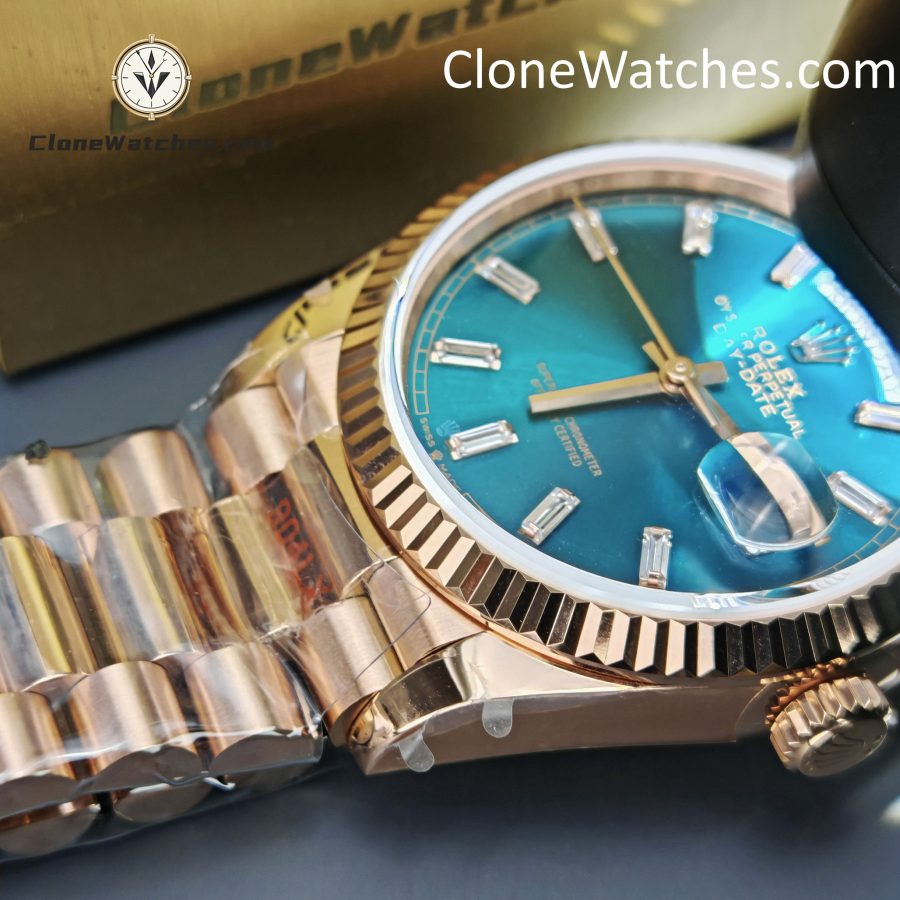 Rolex Super Clone Watches 1:1 Day Date Rose Gold Turquoise Dial 36mm m128235-0085 3255 Movement - Image 14