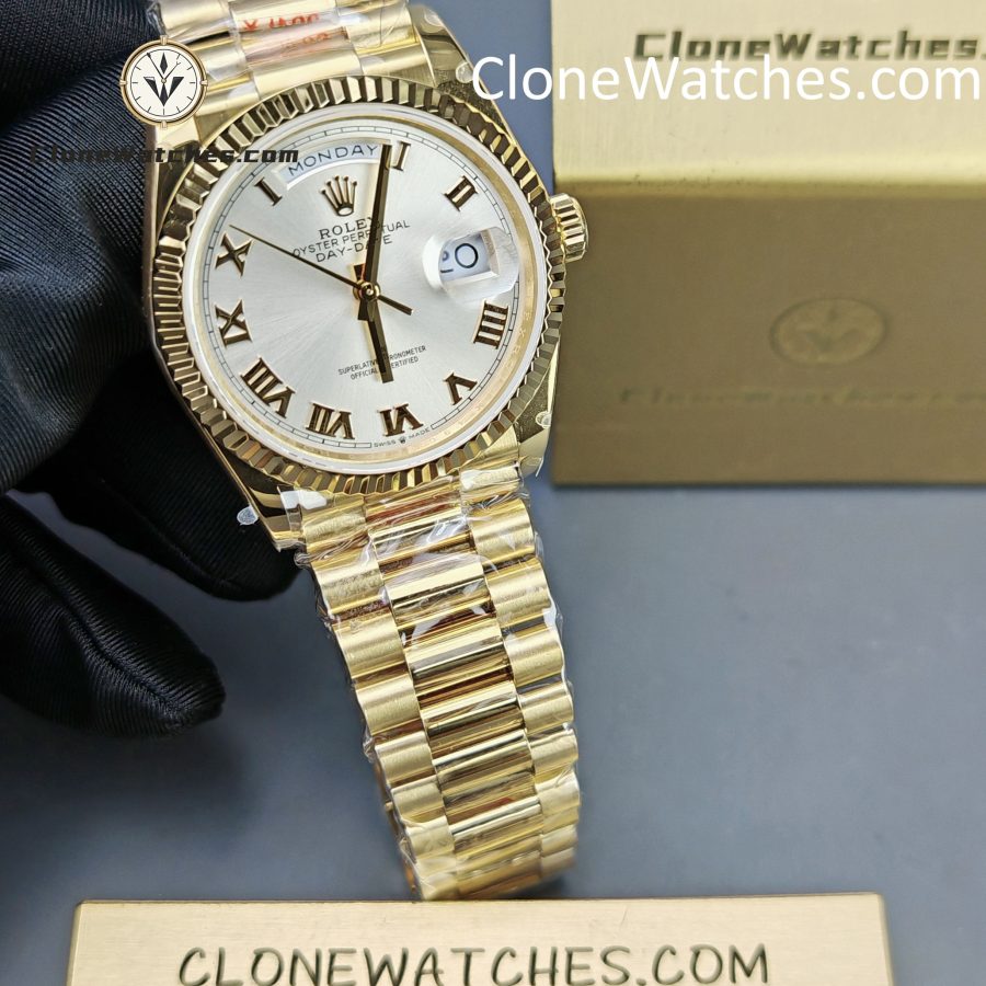 Rolex Super Clone Watches 1:1 Day Date 18K Gold White Dial 36mm m128238-0076 3255 Movement - Image 3