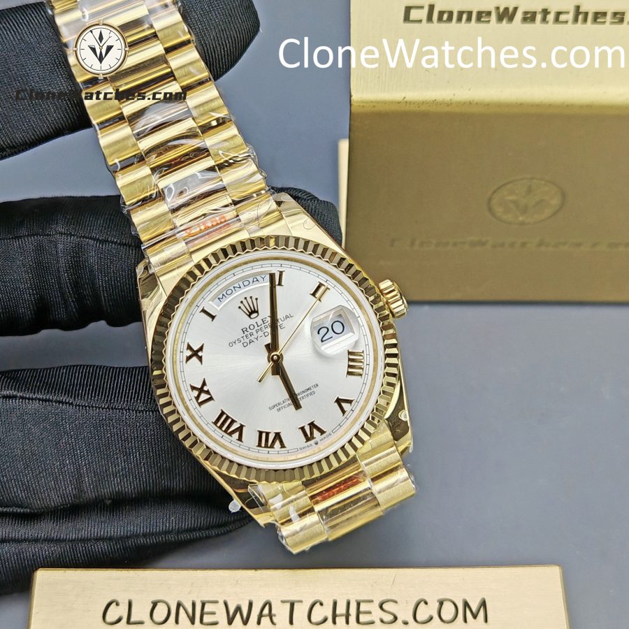 Rolex Super Clone Watches 1:1 Day Date 18K Gold White Dial 36mm m128238-0076 3255 Movement - Image 4