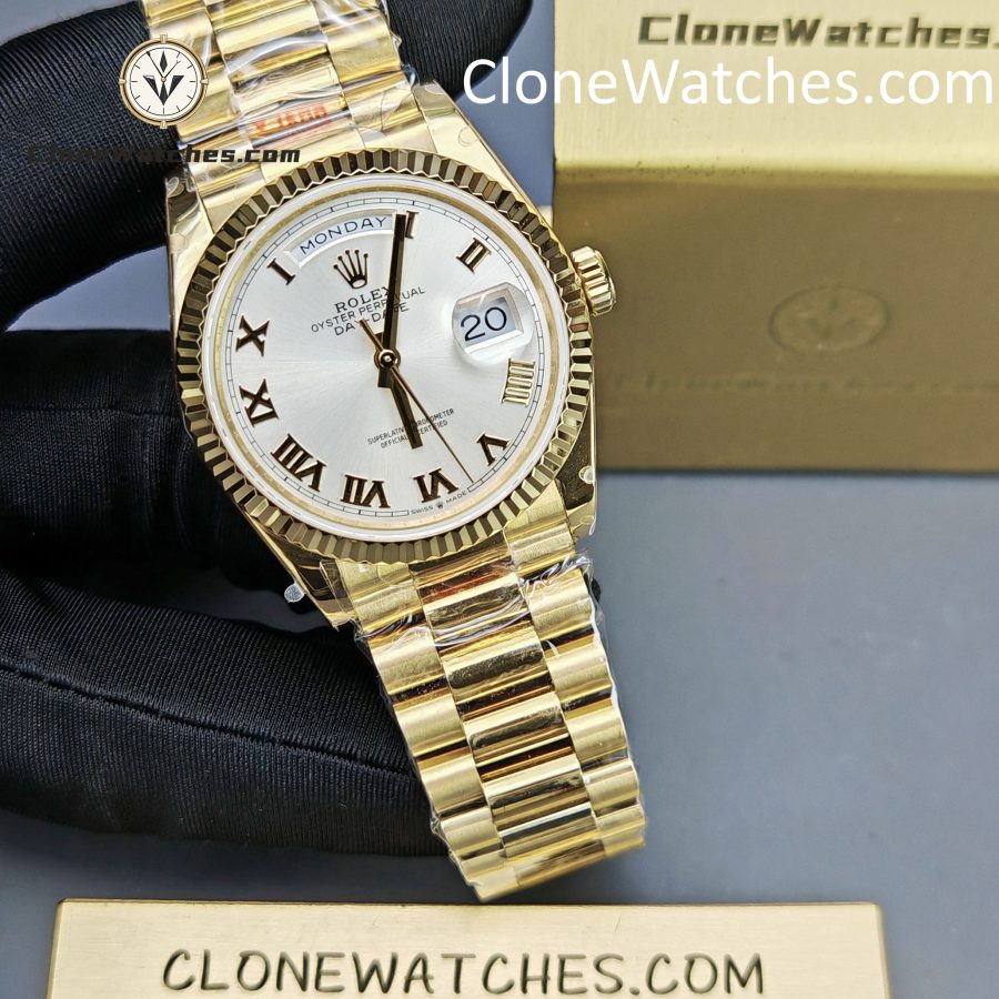 Rolex Super Clone Watches 1:1 Day Date 18K Gold White Dial 36mm m128238-0076 3255 Movement - Image 5