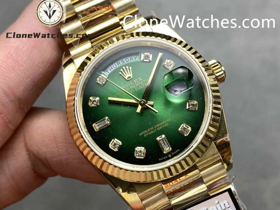 Rolex Super Clone Watches 1:1 Day Date 18K Gold Gradient Green Diamond Dial 36mm m128238-0069 3255 Movement - Image 2