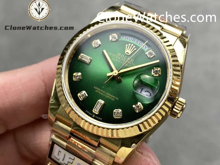 Rolex Super Clone Watches 1:1 Day Date 18K Gold Gradient Green Diamond Dial 36mm m128238-0069 3255 Movement - Image 3