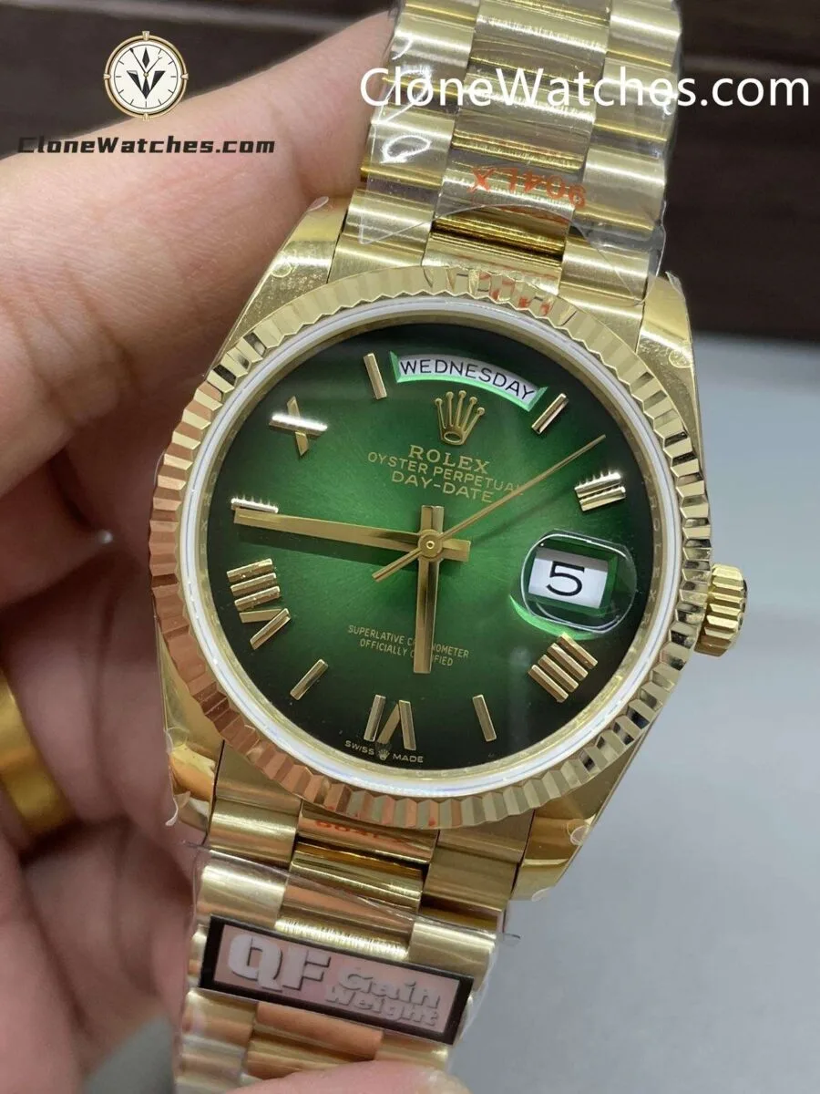 Rolex Super Clone Watches 1:1 Day Date 18K Gold Gradient Green Roman Dial 36mm m128235-0118 3255 Movement - Image 2