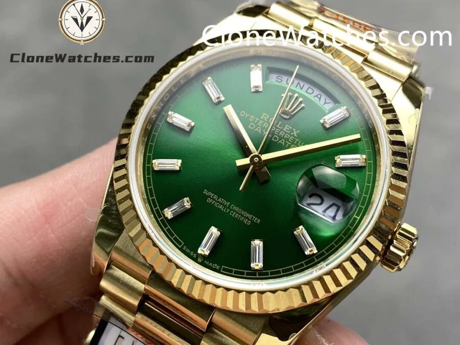 Rolex Super Clone Watches 1:1 Day Date 18K Gold Bright Green Dial 36mm m128238-0130 3255 Movement - Image 2