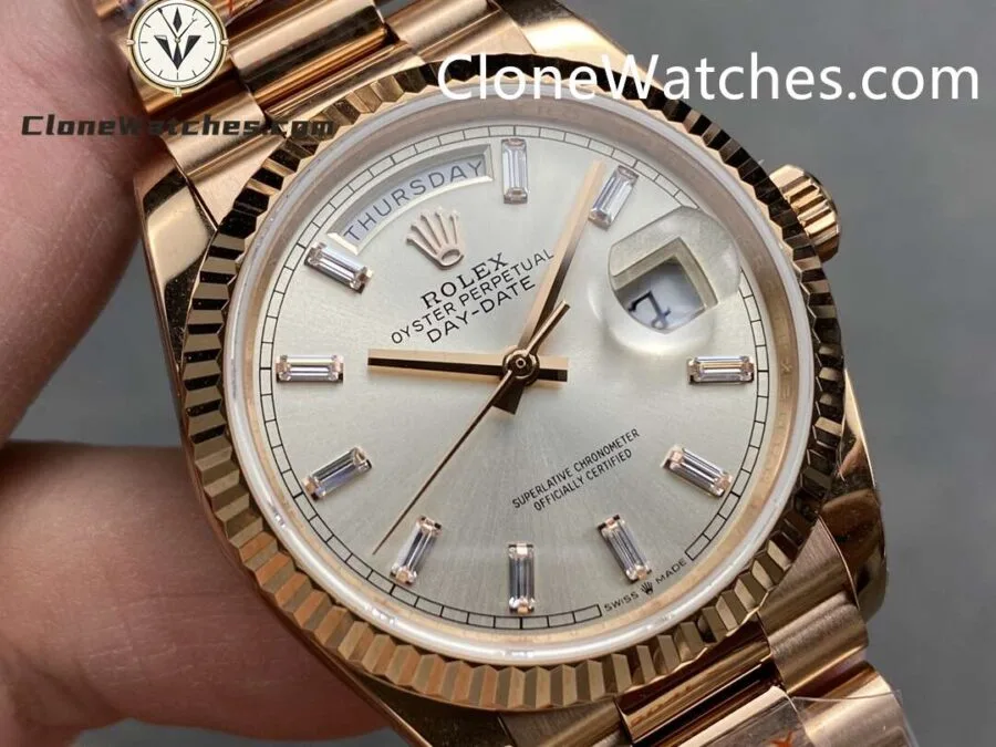 Rolex Super Clone Watches 1:1 Day Date Rose Gold Silver Dial 36mm m128235-0087 3255 Movement - Image 2