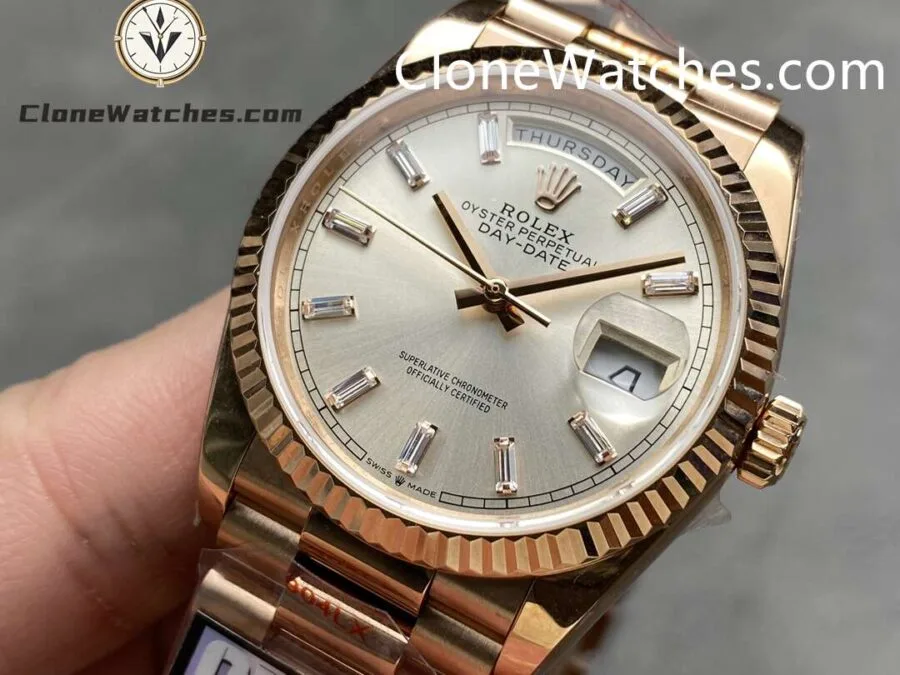 Rolex Super Clone Watches 1:1 Day Date Rose Gold Silver Dial 36mm m128235-0087 3255 Movement - Image 3