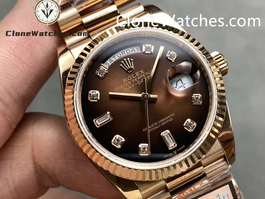 Rolex Super Clone Watches 1:1 Day Date Rose Gold Gradient Brown Dial 36mm m128235-0037 3255 Movement - Image 3