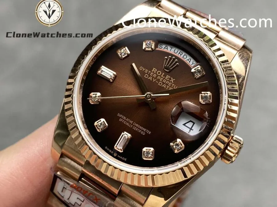 Rolex Super Clone Watches 1:1 Day Date Rose Gold Gradient Brown Dial 36mm m128235-0037 3255 Movement - Image 2