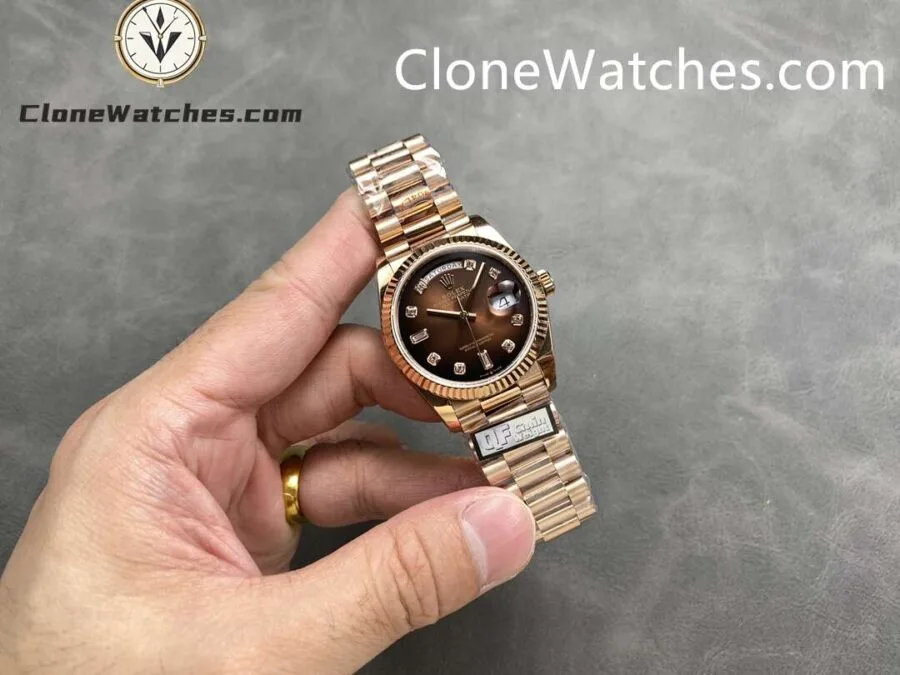 Rolex Super Clone Watches 1:1 Day Date Rose Gold Gradient Brown Dial 36mm m128235-0037 3255 Movement - Image 4