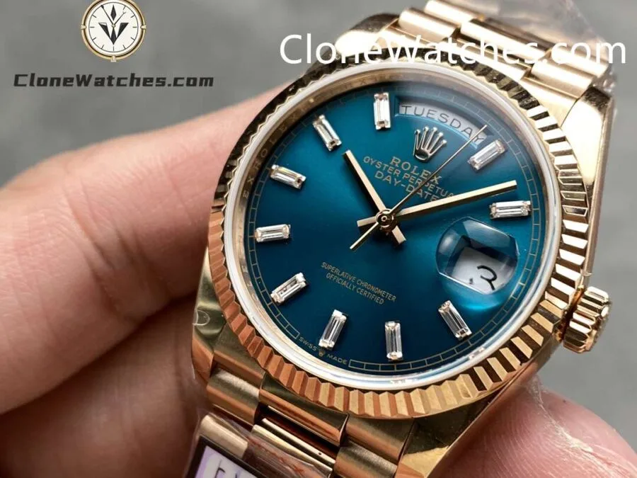 Rolex Super Clone Watches 1:1 Day Date Rose Gold Turquoise Dial 36mm m128235-0085 3255 Movement - Image 3