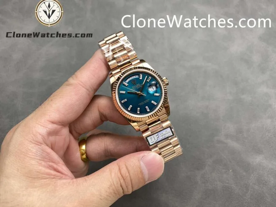 Rolex Super Clone Watches 1:1 Day Date Rose Gold Turquoise Dial 36mm m128235-0085 3255 Movement - Image 4