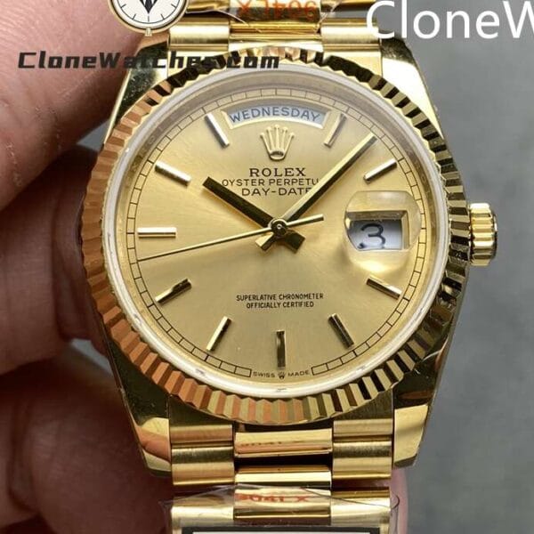 Rolex Super Clone Watches 1:1 Day Date 18K Gold Champagne Dial 36mm m128238-0045 3255 Movement