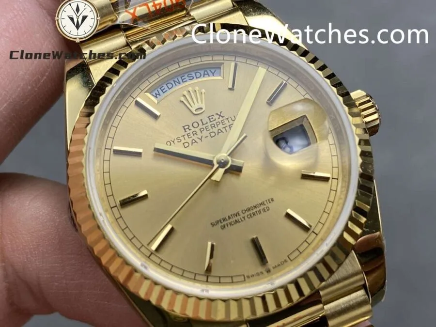 Rolex Super Clone Watches 1:1 Day Date 18K Gold Champagne Dial 36mm m128238-0045 3255 Movement - Image 2