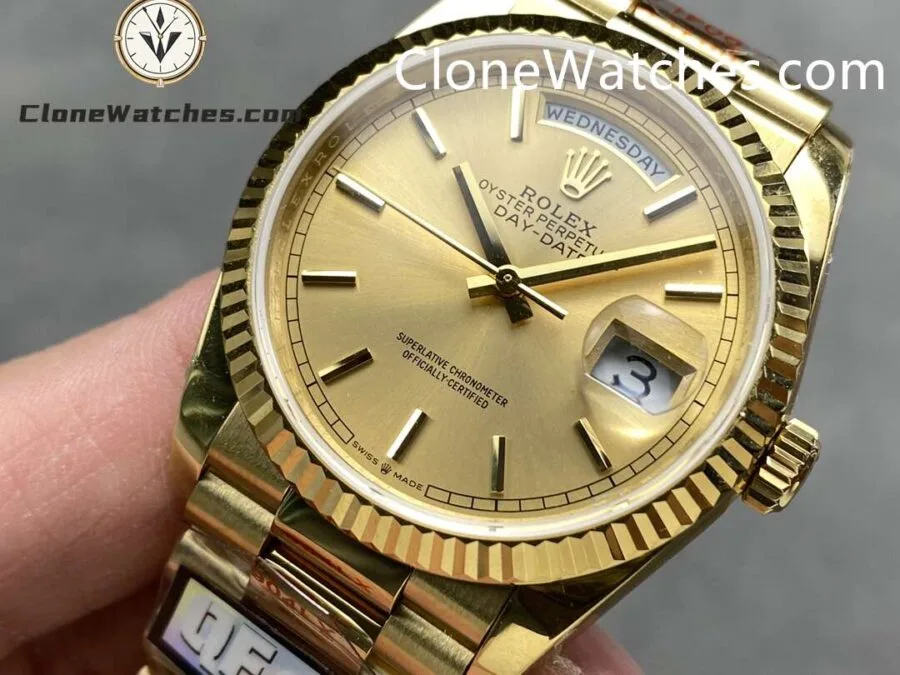 Rolex Super Clone Watches 1:1 Day Date 18K Gold Champagne Dial 36mm m128238-0045 3255 Movement - Image 3