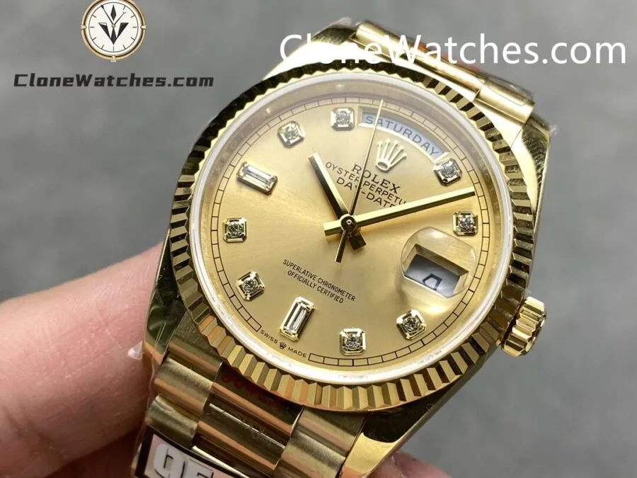 Rolex Super Clone Watches 1:1 Day Date 18K Gold Champagne Dial 36mm m128238-0008 3255 Movement - Image 2