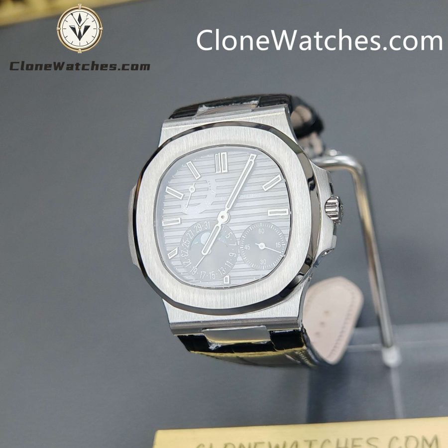 Patek Philippe Super Clone Watches 1:1 Nautilus 5712 Gray Dial Black Leather Strap - Image 3