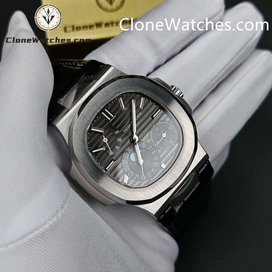 Patek Philippe Super Clone Watches 1:1 Nautilus 5712 Gray Dial Black Leather Strap - Image 6