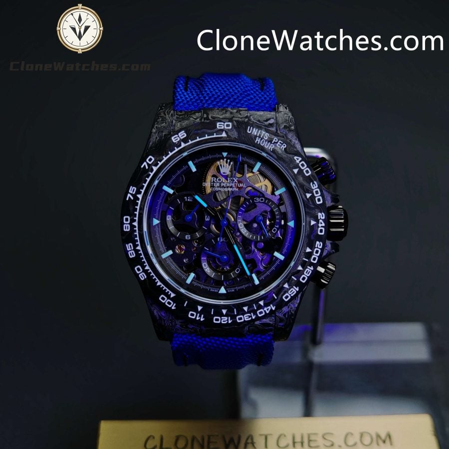 Modified Super Clone Watches 1:1 GET Rolex Daytona Skeleton Dial 4130 Movement Blue Strap - Image 2