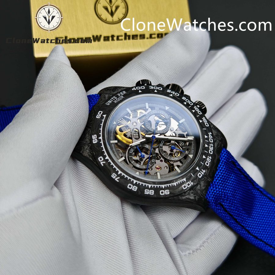 Modified Super Clone Watches 1:1 GET Rolex Daytona Skeleton Dial 4130 Movement Blue Strap - Image 6