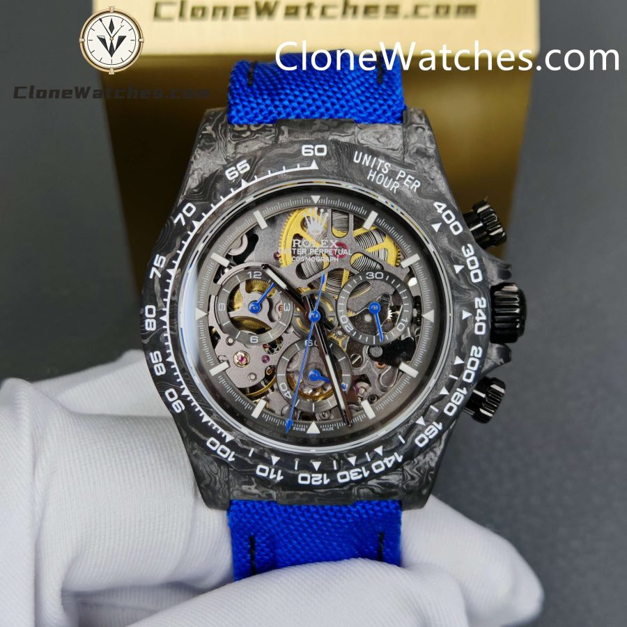 Modified Super Clone Watches 1:1 GET Rolex Daytona Skeleton Dial 4130 Movement Blue Strap - Image 4