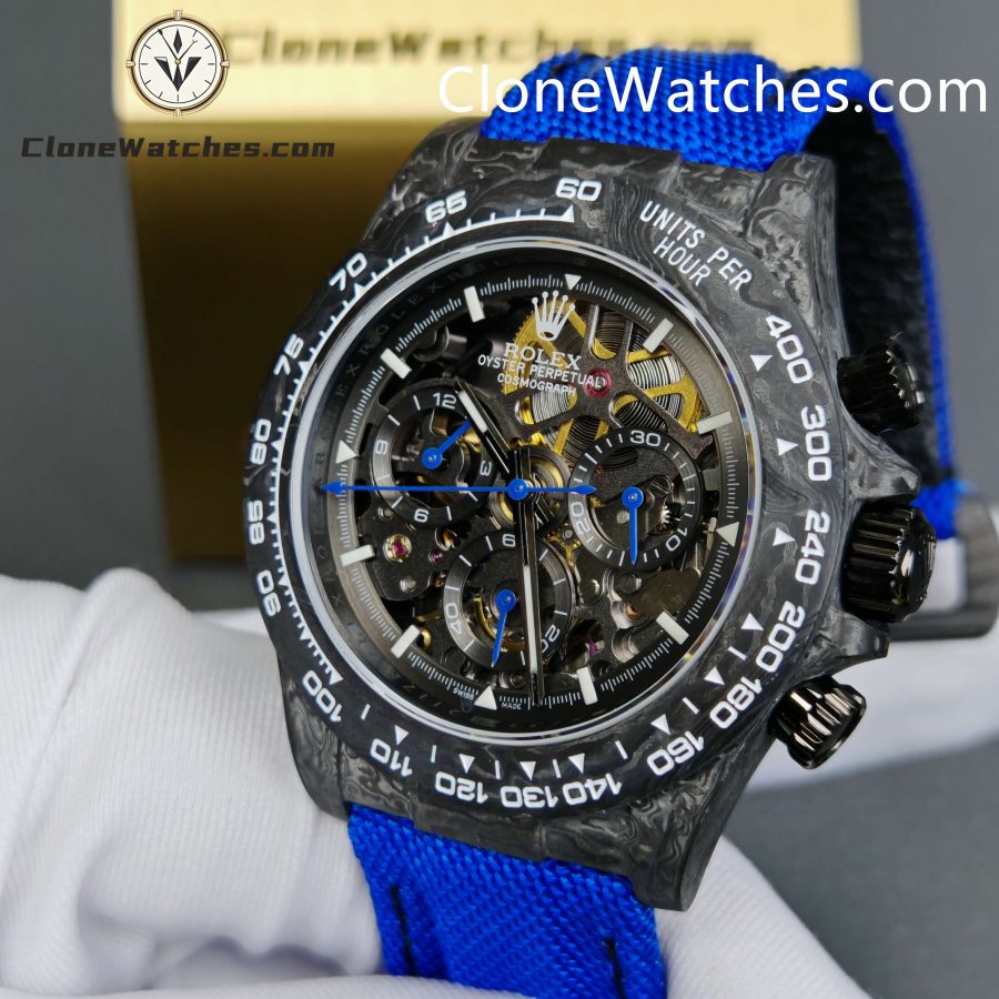 Modified Super Clone Watches 1:1 GET Rolex Daytona Skeleton Dial 4130 Movement Blue Strap - Image 5