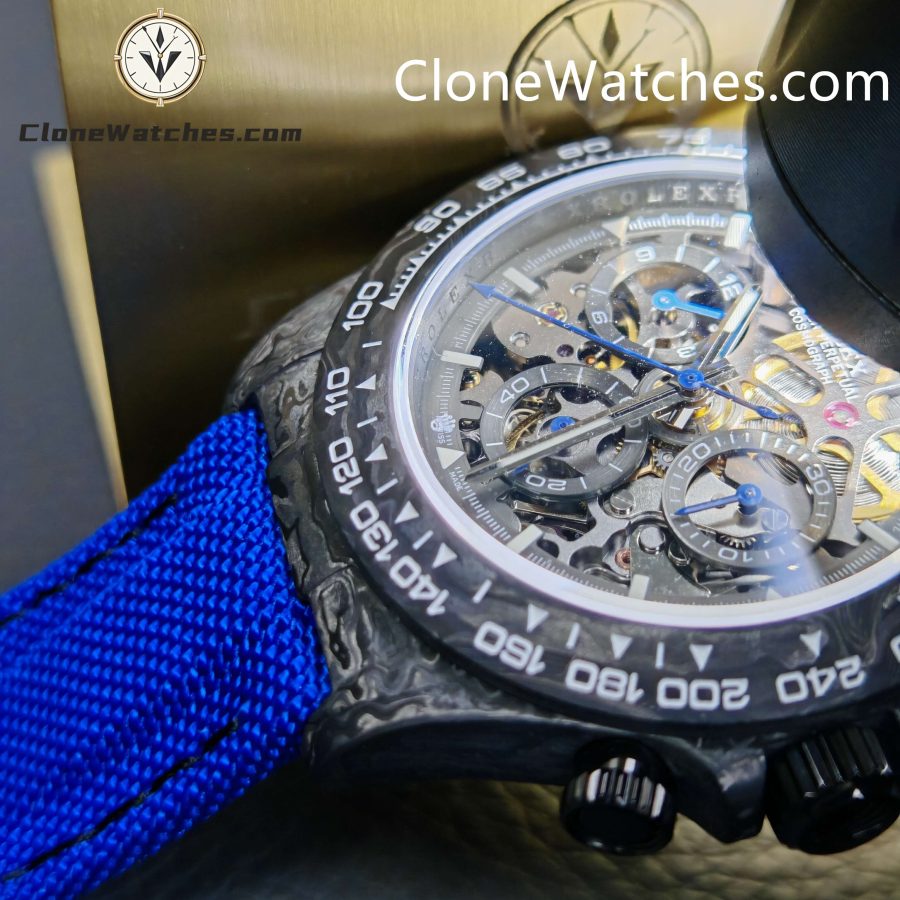 Modified Super Clone Watches 1:1 GET Rolex Daytona Skeleton Dial 4130 Movement Blue Strap - Image 9