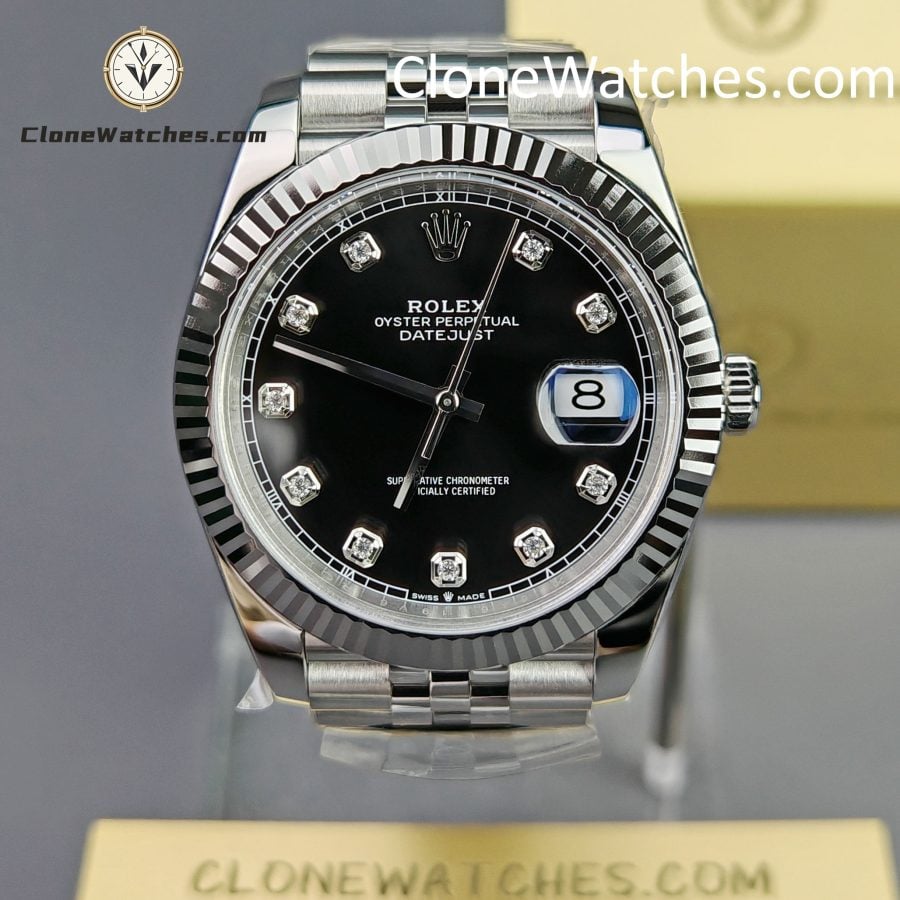 Rolex Super Clone Watches 1:1 DateJust Black Diamond Dial Jubilee 41MM M126334 - 0012 3235 Movement