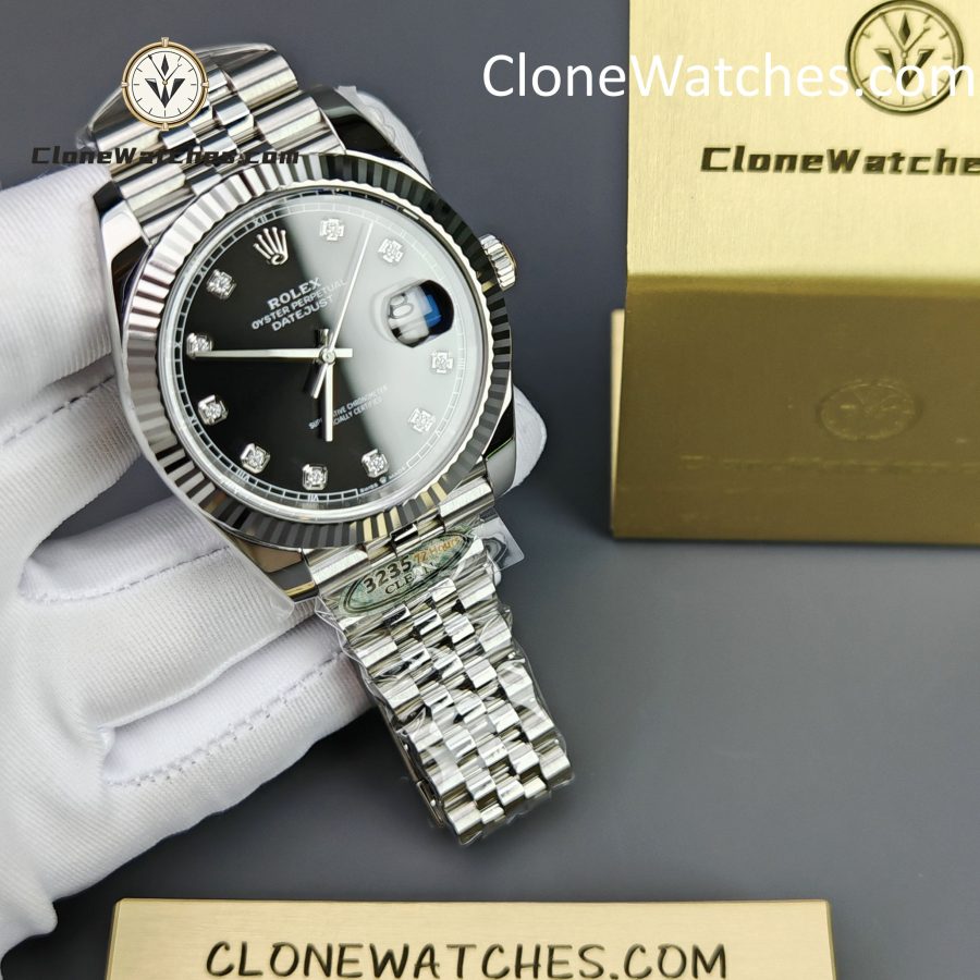 Rolex Super Clone Watches 1:1 DateJust Black Diamond Dial Jubilee 41MM M126334 - 0012 3235 Movement - Image 3