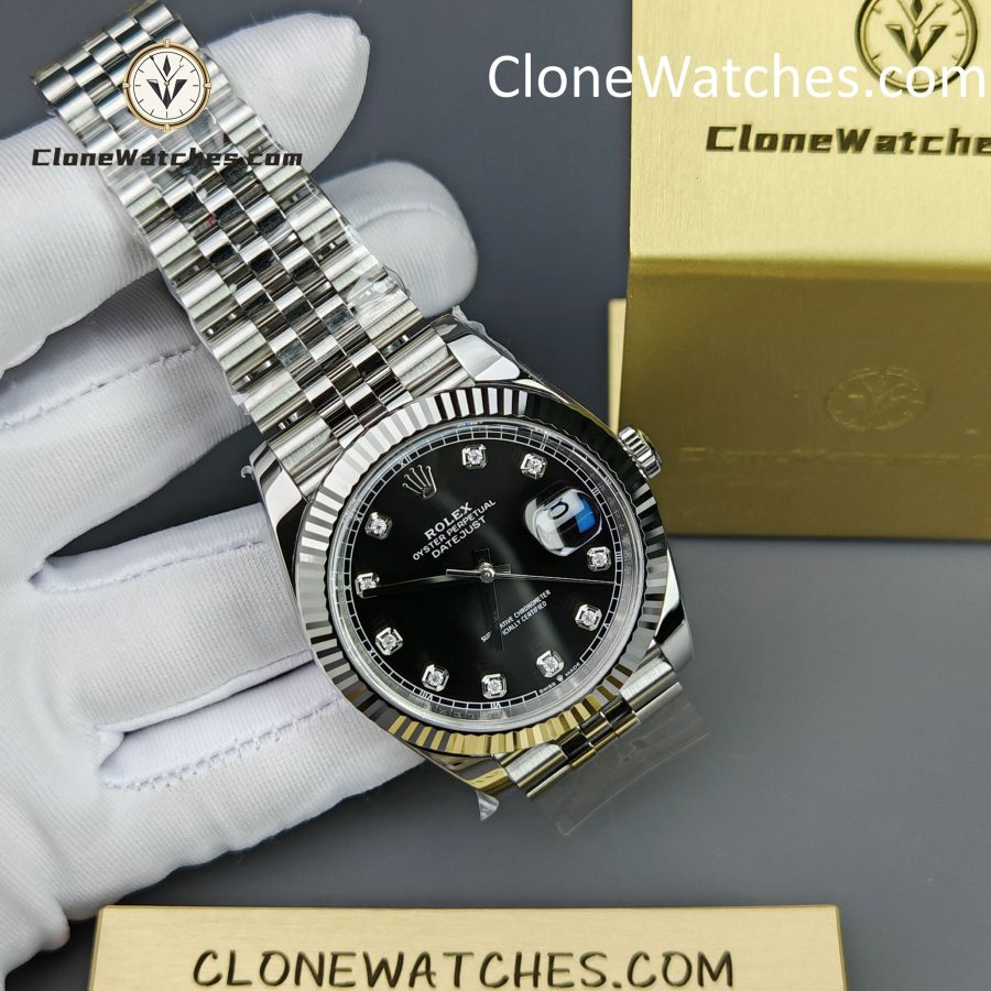 Rolex Super Clone Watches 1:1 DateJust Black Diamond Dial Jubilee 41MM M126334 - 0012 3235 Movement - Image 4